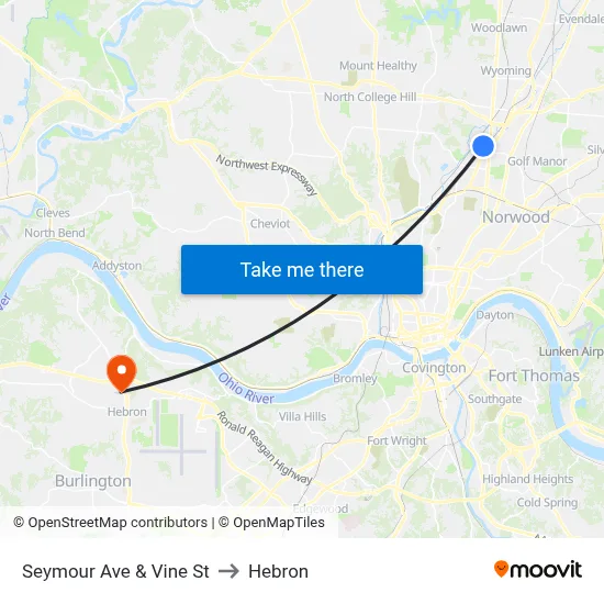 Seymour Ave & Vine St to Hebron map