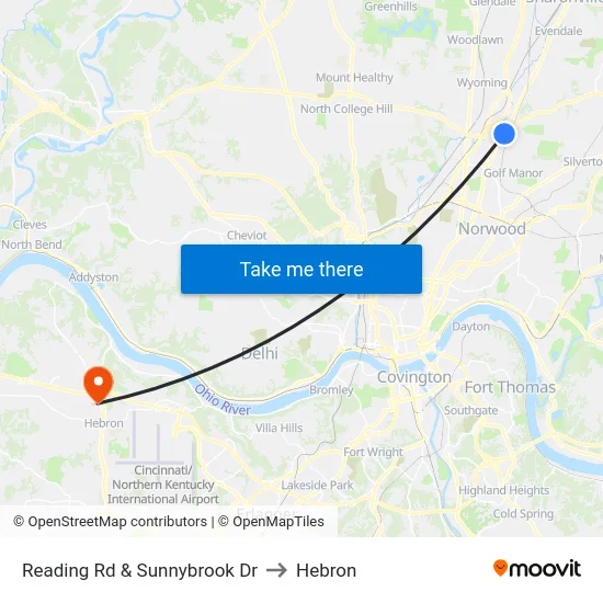 Reading Rd & Sunnybrook Dr to Hebron map