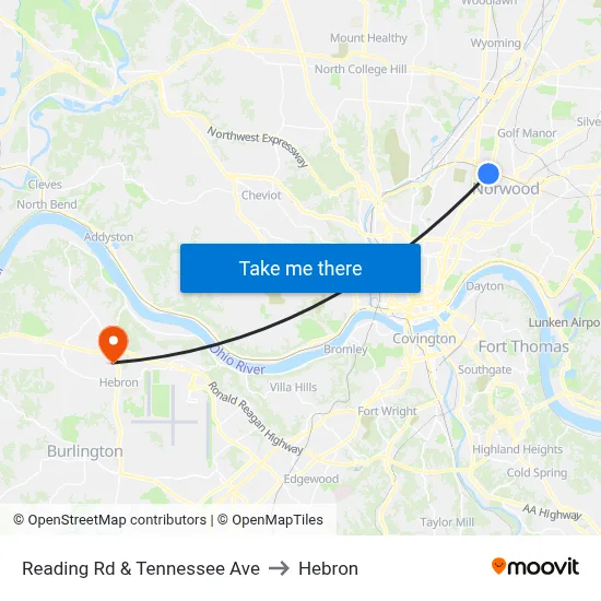 Reading Rd & Tennessee Ave to Hebron map