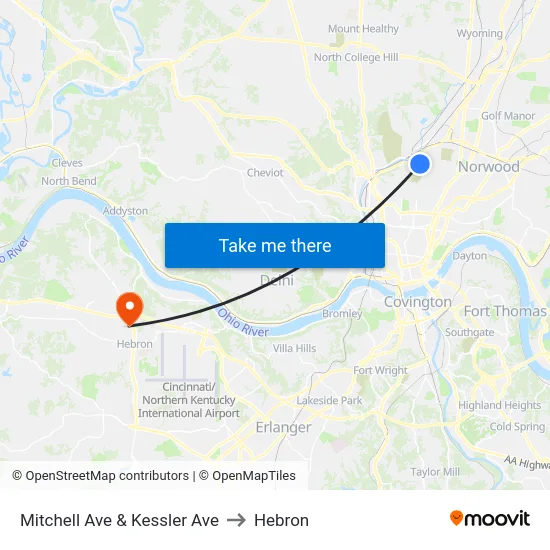 Mitchell Ave & Kessler Ave to Hebron map