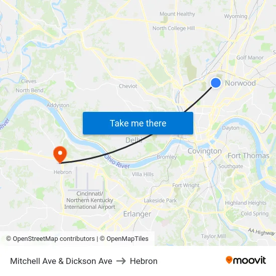 Mitchell Ave & Dickson Ave to Hebron map