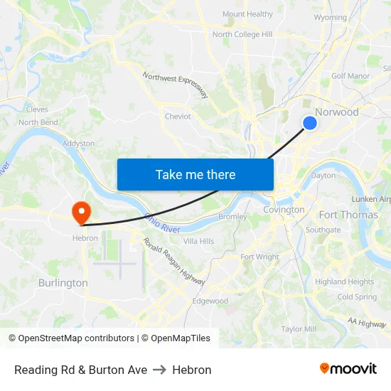 Reading Rd & Burton Ave to Hebron map
