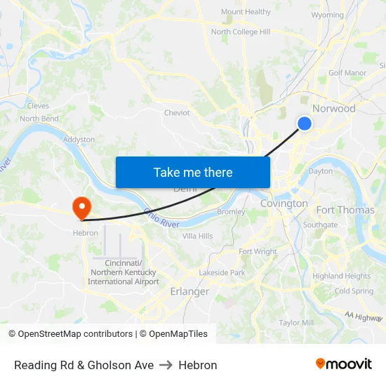 Reading Rd & Gholson Ave to Hebron map