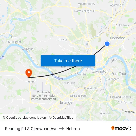 Reading Rd & Glenwood Ave to Hebron map