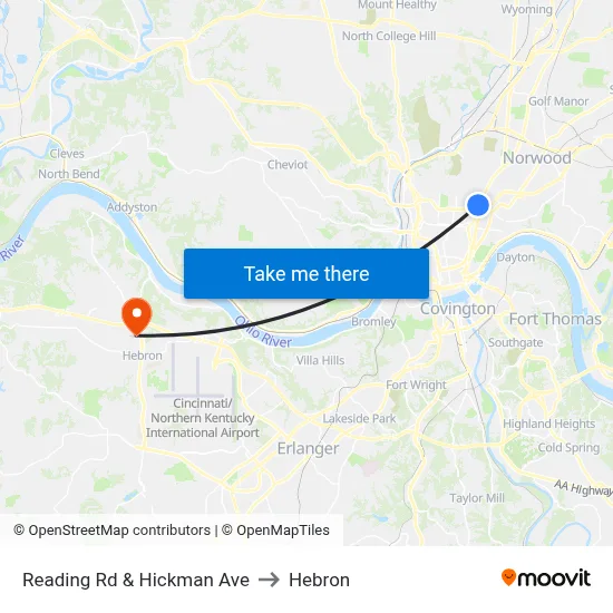 Reading Rd & Hickman Ave to Hebron map
