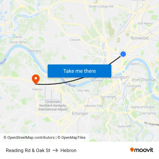Reading Rd & Oak St to Hebron map