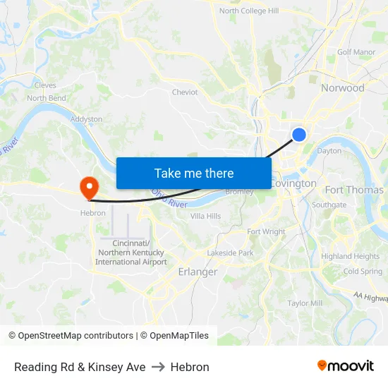 Reading Rd & Kinsey Ave to Hebron map
