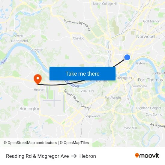 Reading Rd & Mcgregor Ave to Hebron map