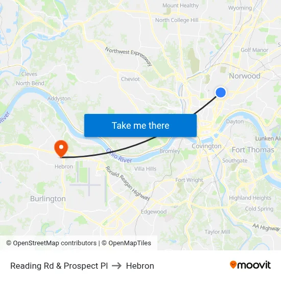 Reading Rd & Prospect Pl to Hebron map