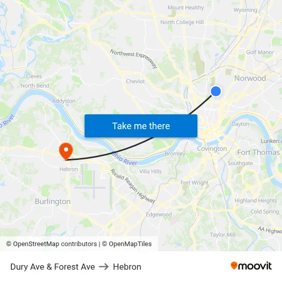 Dury Ave & Forest Ave to Hebron map