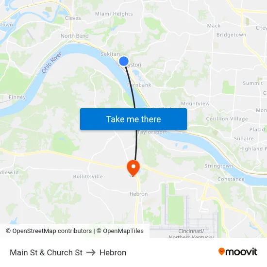 Main St & Church St to Hebron map