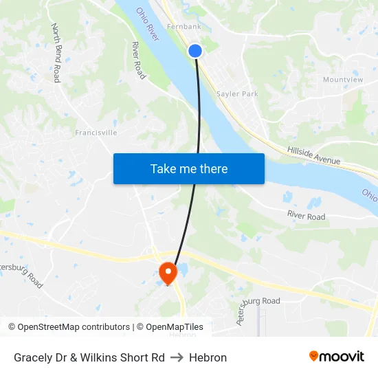 Gracely Dr & Wilkins Short Rd to Hebron map