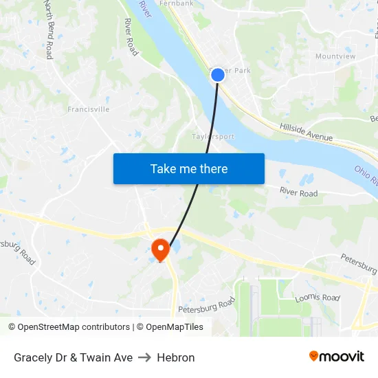 Gracely Dr & Twain Ave to Hebron map