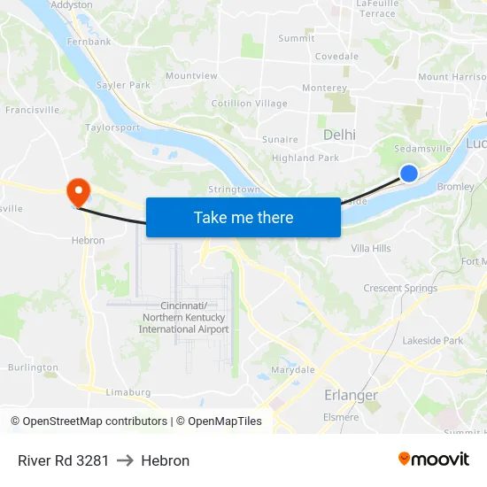 River Rd 3281 to Hebron map