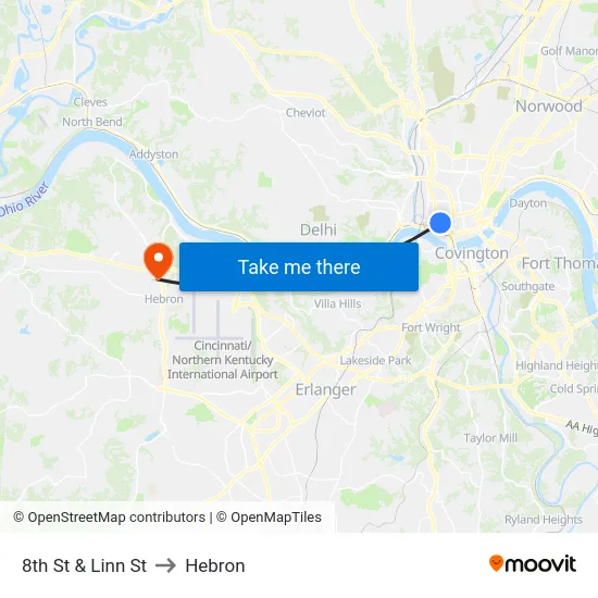 8th St & Linn St to Hebron map