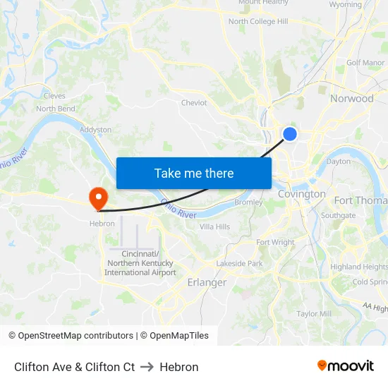 Clifton Ave & Clifton Ct to Hebron map