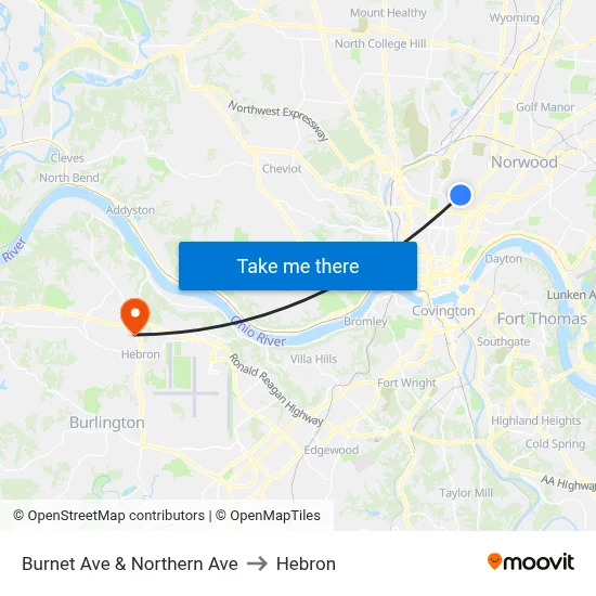 Burnet Ave & Northern Ave to Hebron map