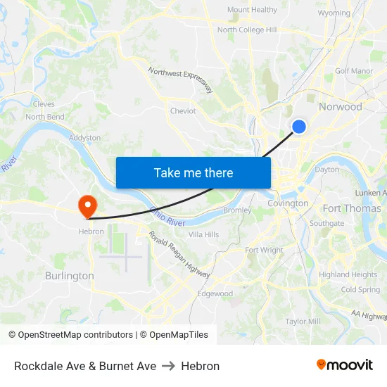 Rockdale Ave & Burnet Ave to Hebron map