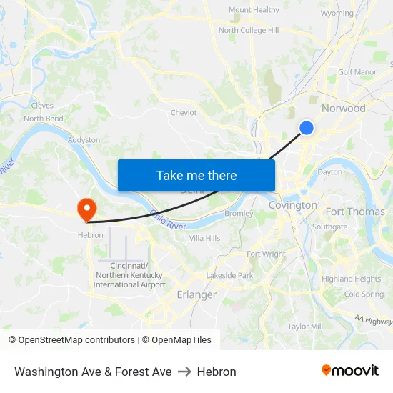 Washington Ave & Forest Ave to Hebron map