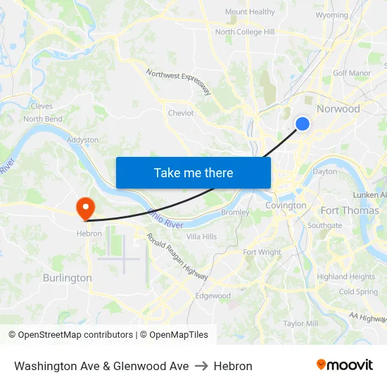 Washington Ave & Glenwood Ave to Hebron map