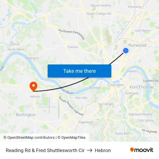 Reading Rd & Fred Shuttlesworth Cir to Hebron map