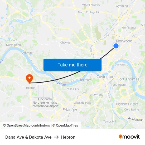 Dana Ave & Dakota Ave to Hebron map