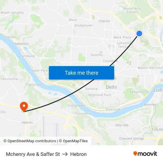 Mchenry Ave & Saffer St to Hebron map