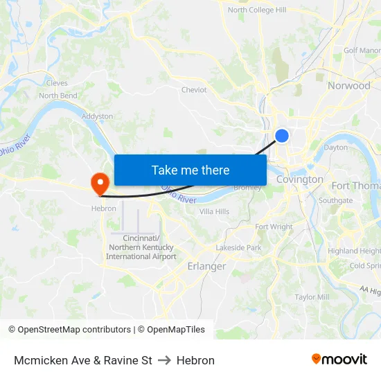 Mcmicken Ave & Ravine St to Hebron map