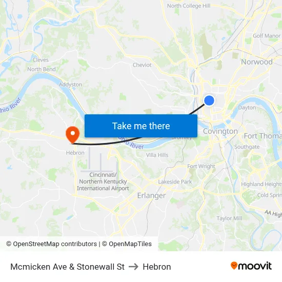 Mcmicken Ave & Stonewall St to Hebron map