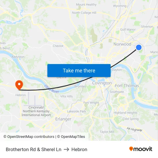 Brotherton Rd & Sherel Ln to Hebron map