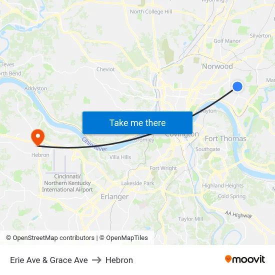 Erie Ave & Grace Ave to Hebron map