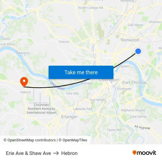 Erie Ave & Shaw Ave to Hebron map