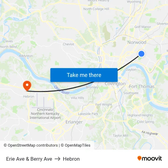 Erie Ave & Berry Ave to Hebron map