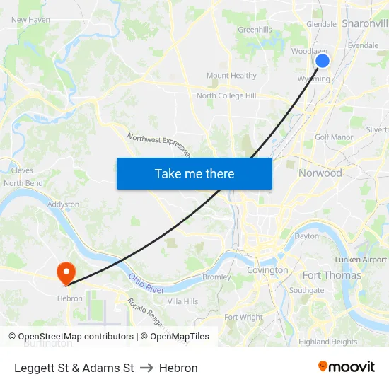 Leggett St & Adams St to Hebron map