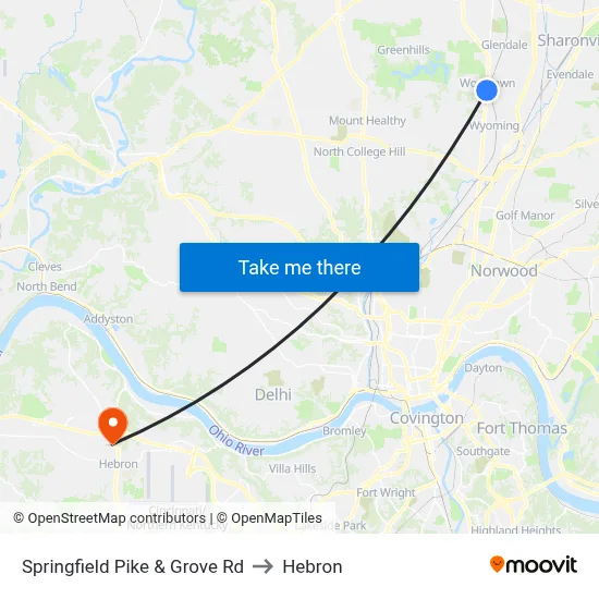 Springfield Pike & Grove Rd to Hebron map