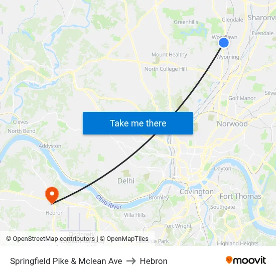 Springfield Pike & Mclean Ave to Hebron map