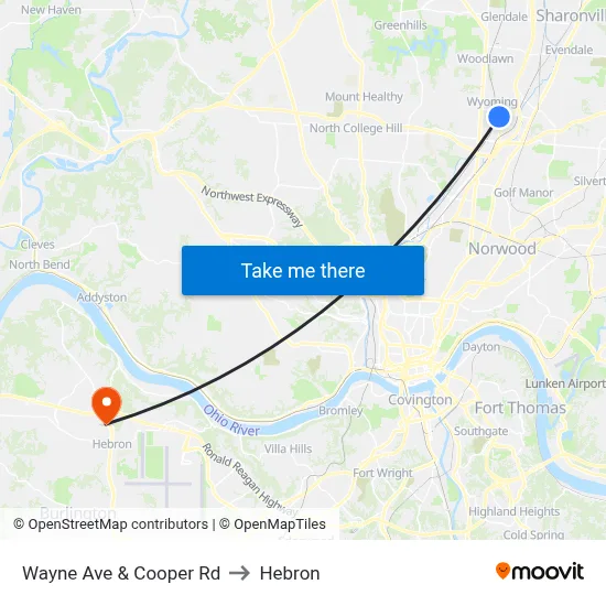 Wayne Ave & Cooper Rd to Hebron map