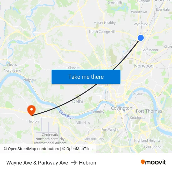 Wayne Ave & Parkway Ave to Hebron map