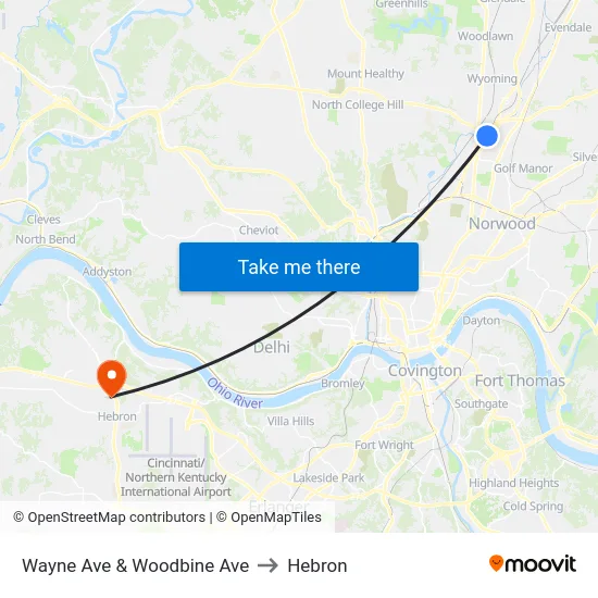 Wayne Ave & Woodbine Ave to Hebron map