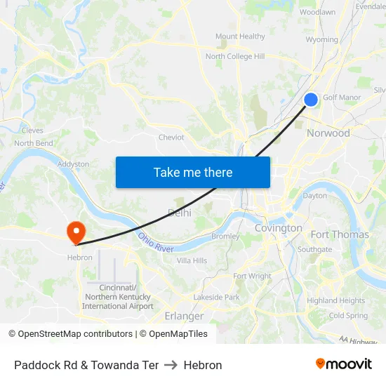 Paddock Rd & Towanda Ter to Hebron map