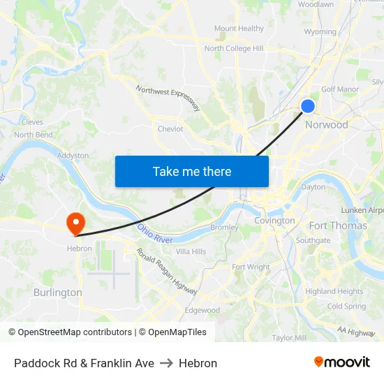 Paddock Rd & Franklin Ave to Hebron map