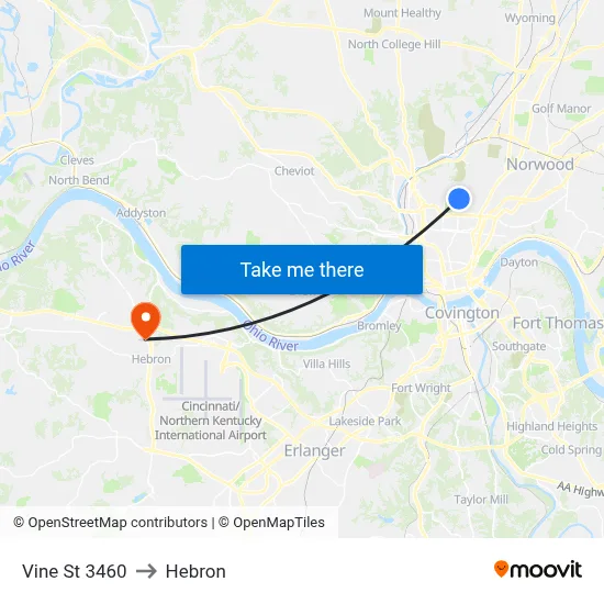 Vine St 3460 to Hebron map