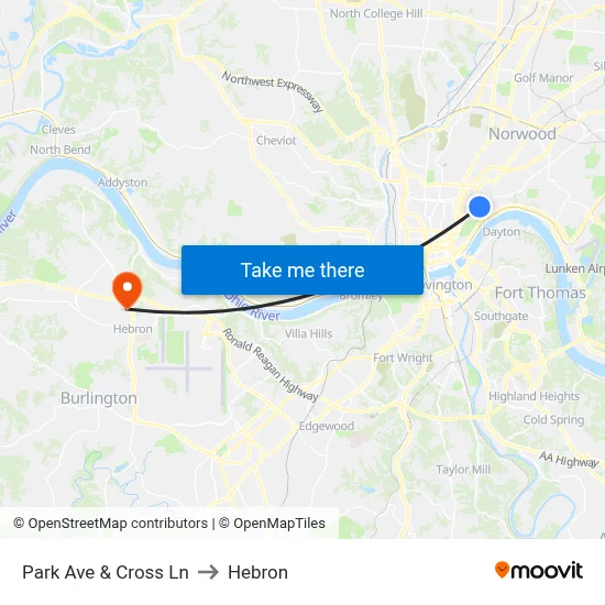 Park Ave & Cross Ln to Hebron map