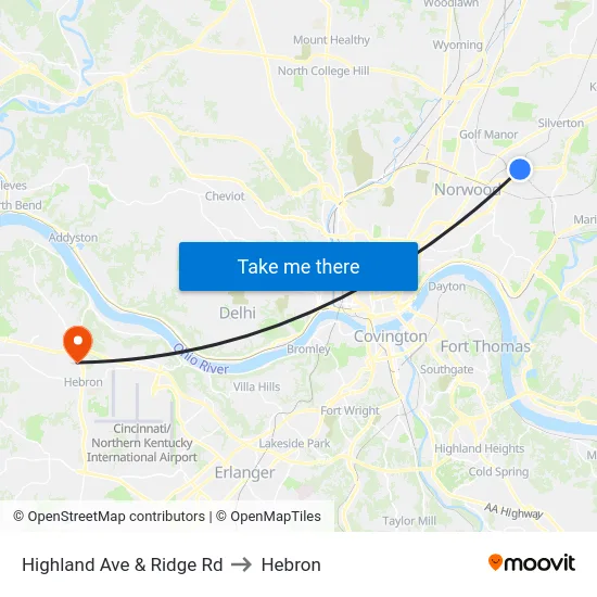 Highland Ave & Ridge Rd to Hebron map