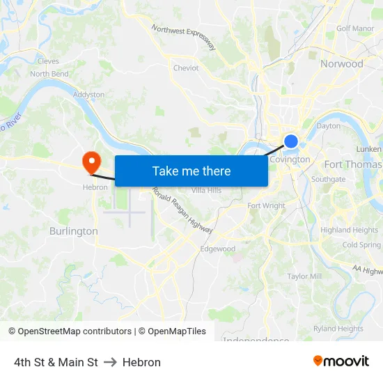 4th St & Main St to Hebron map