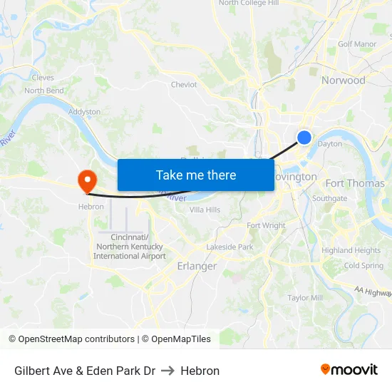Gilbert Ave & Eden Park Dr to Hebron map