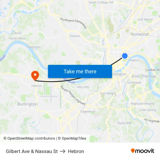 Gilbert Ave & Nassau St to Hebron map