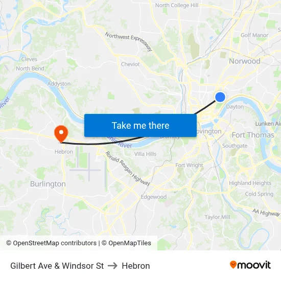 Gilbert Ave & Windsor St to Hebron map
