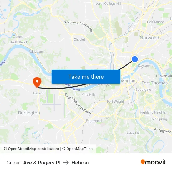 Gilbert Ave & Rogers Pl to Hebron map