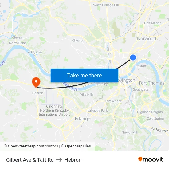Gilbert Ave & Taft Rd to Hebron map